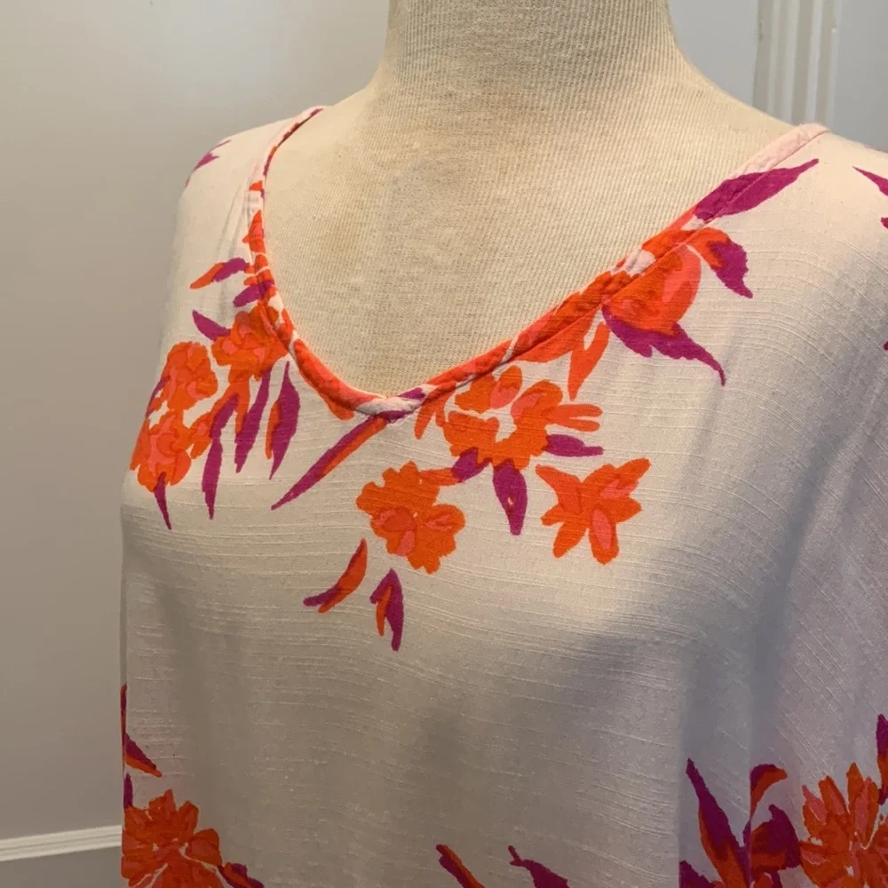 Orange Purple Summer Tropical Hawaiian Floral Poncho Top Missy O/S fits most - Picture 5 of 8